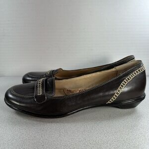 Sofft Brown Leather Chain-Trim Loafers